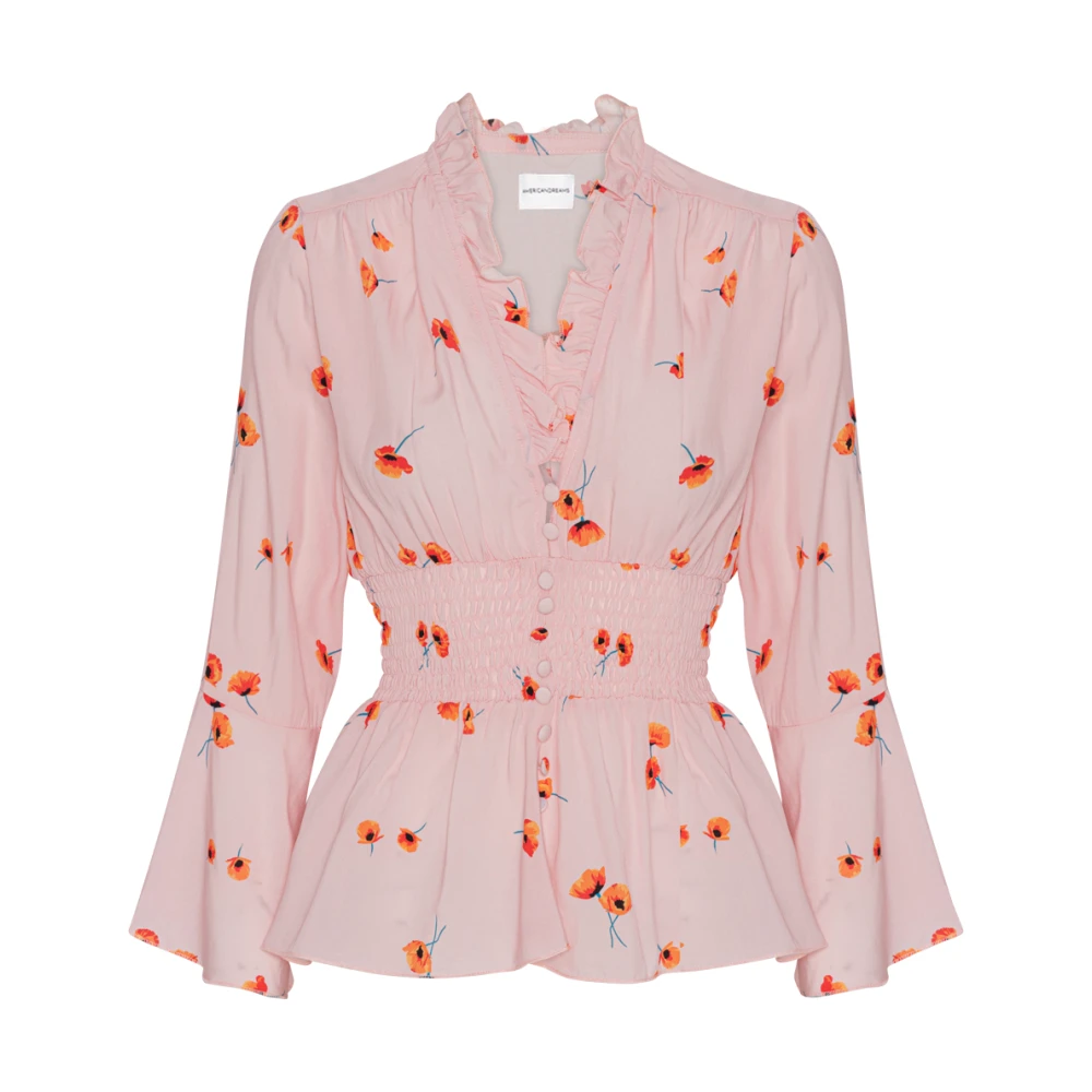 American Dreams Bloemen Smocked Top met 3 4 Mouwen Pink Dames