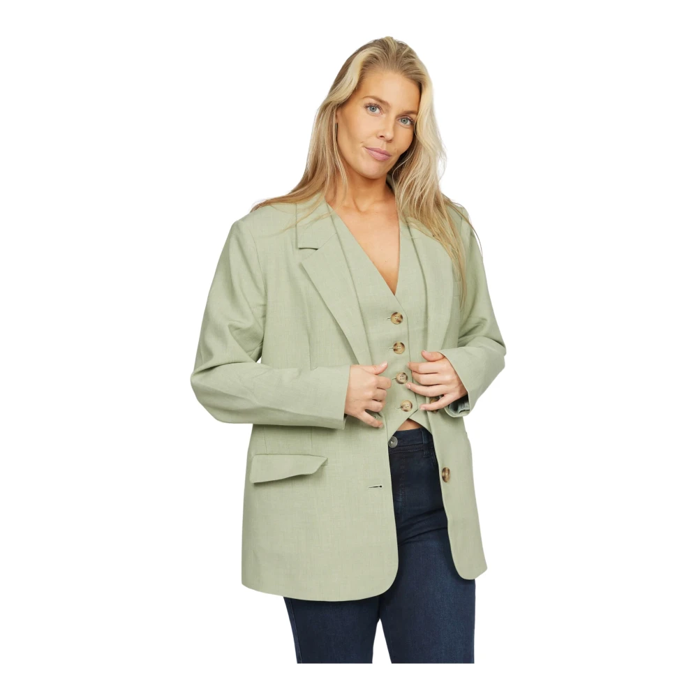 2-Biz Pastelgroene Blazer met Lange Mouwen en Klassieke Kraag Green Dames