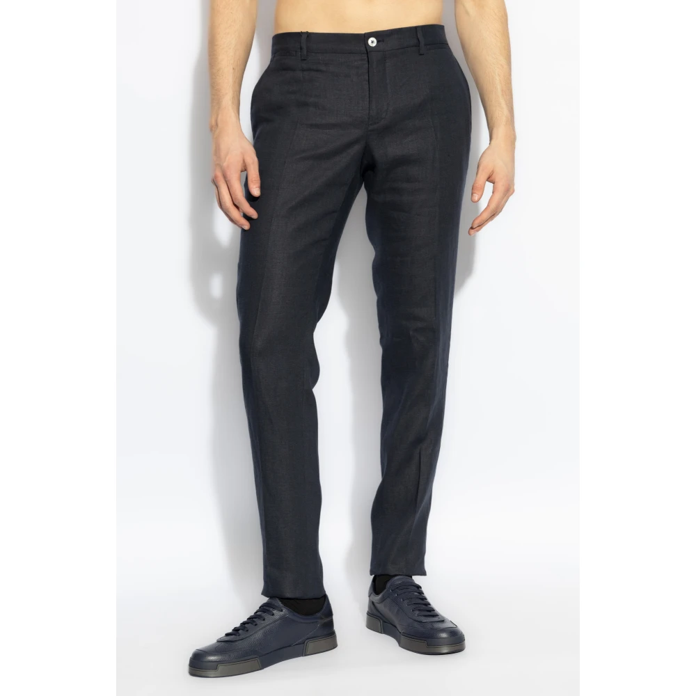 Dolce & Gabbana Linnen geplooide broek Blue Heren