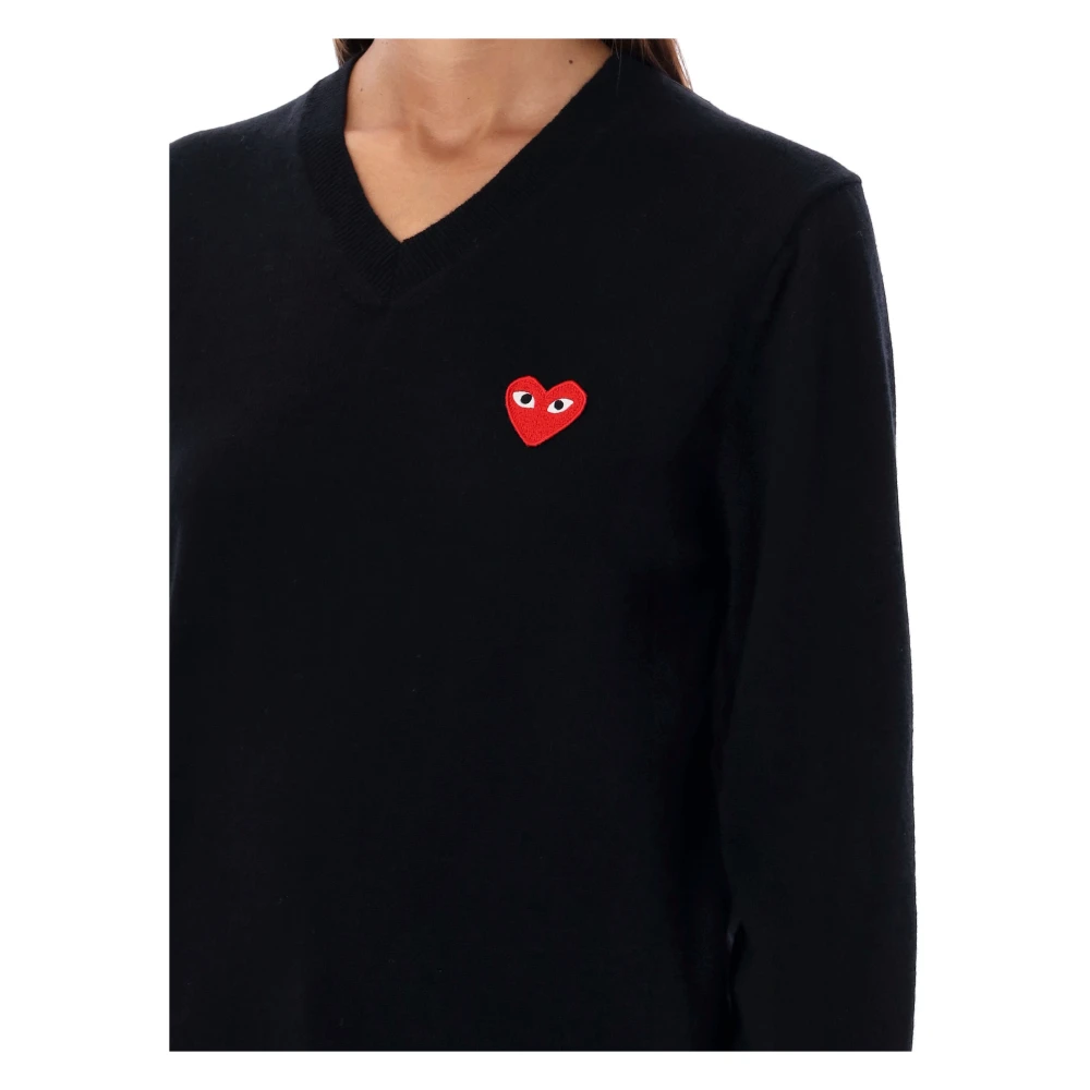 Comme des Garçons Zwart Gebreide Kleding met Rode Hart Patch Black Dames