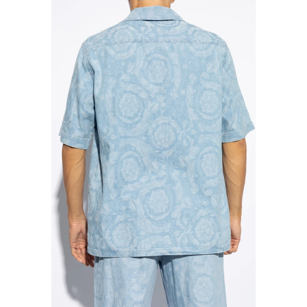 Versace Shirt met 'Barocco' patroon Blue Heren