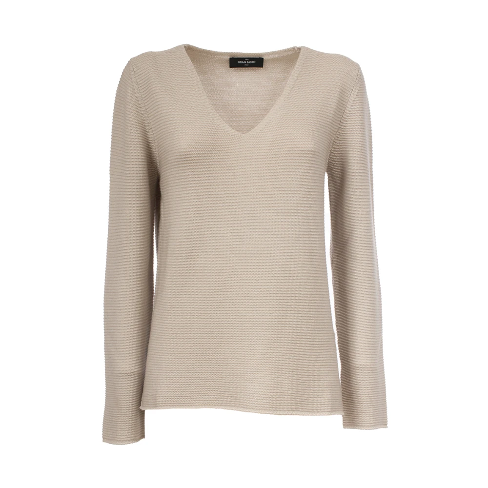 Gran Sasso Wollen Trui met V-Hals Beige Dames