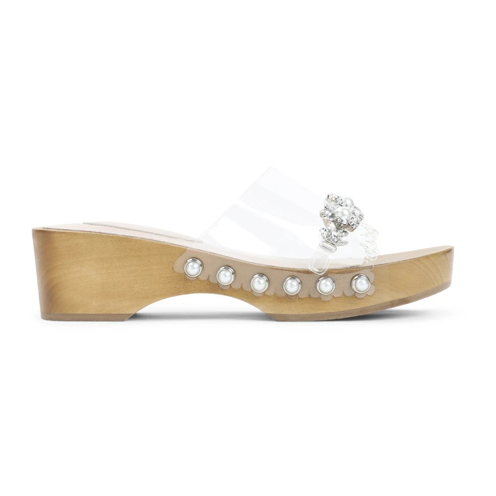 Simone Rocha Beige Wedges, Female, 7 Uk, Embellished Scalloped Wooden Clog