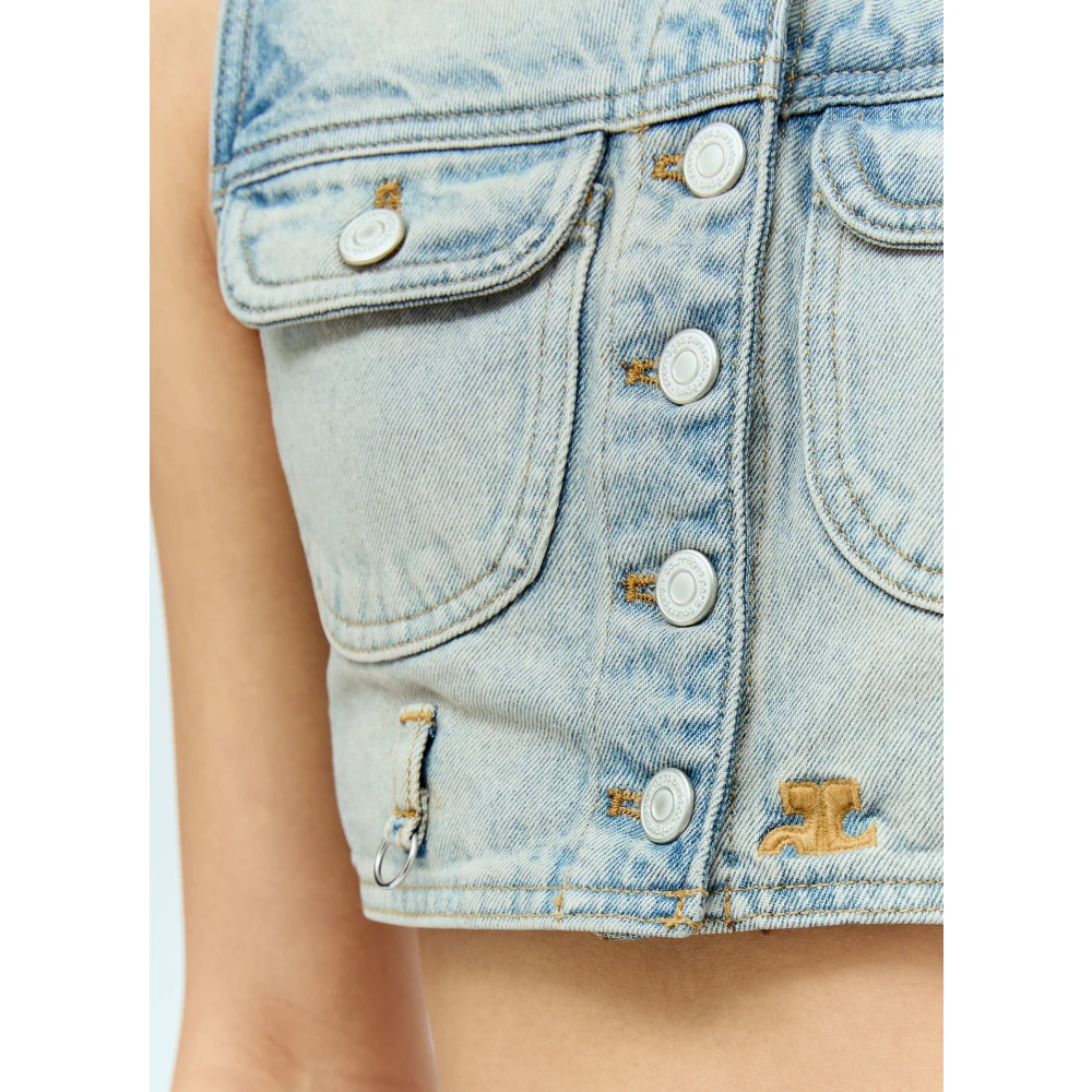 Courrèges Denim Crop Vest met Logo Borduurwerk Blue Dames