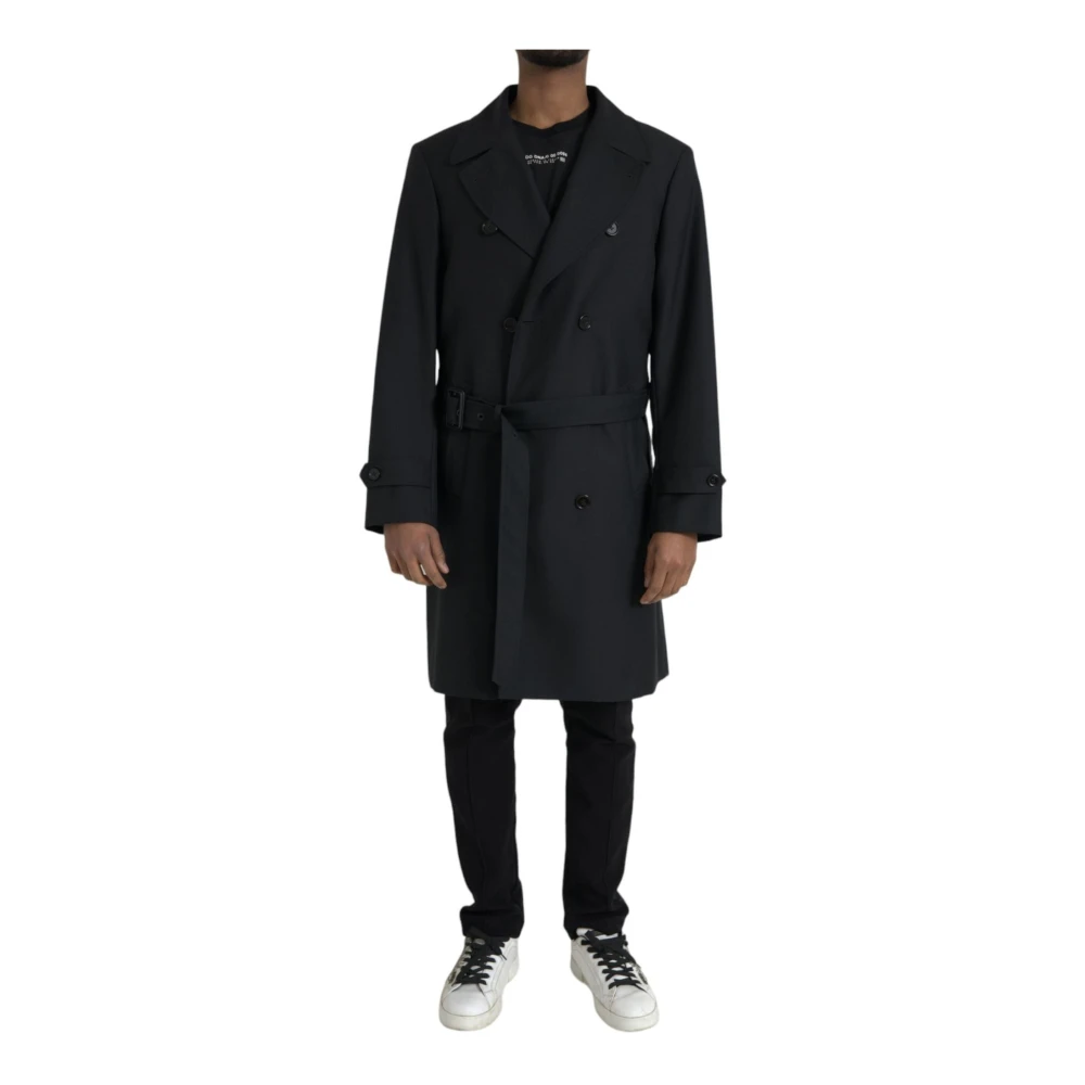 Dolce & Gabbana Svart Lång Trench Coat Jacka Black, Herr