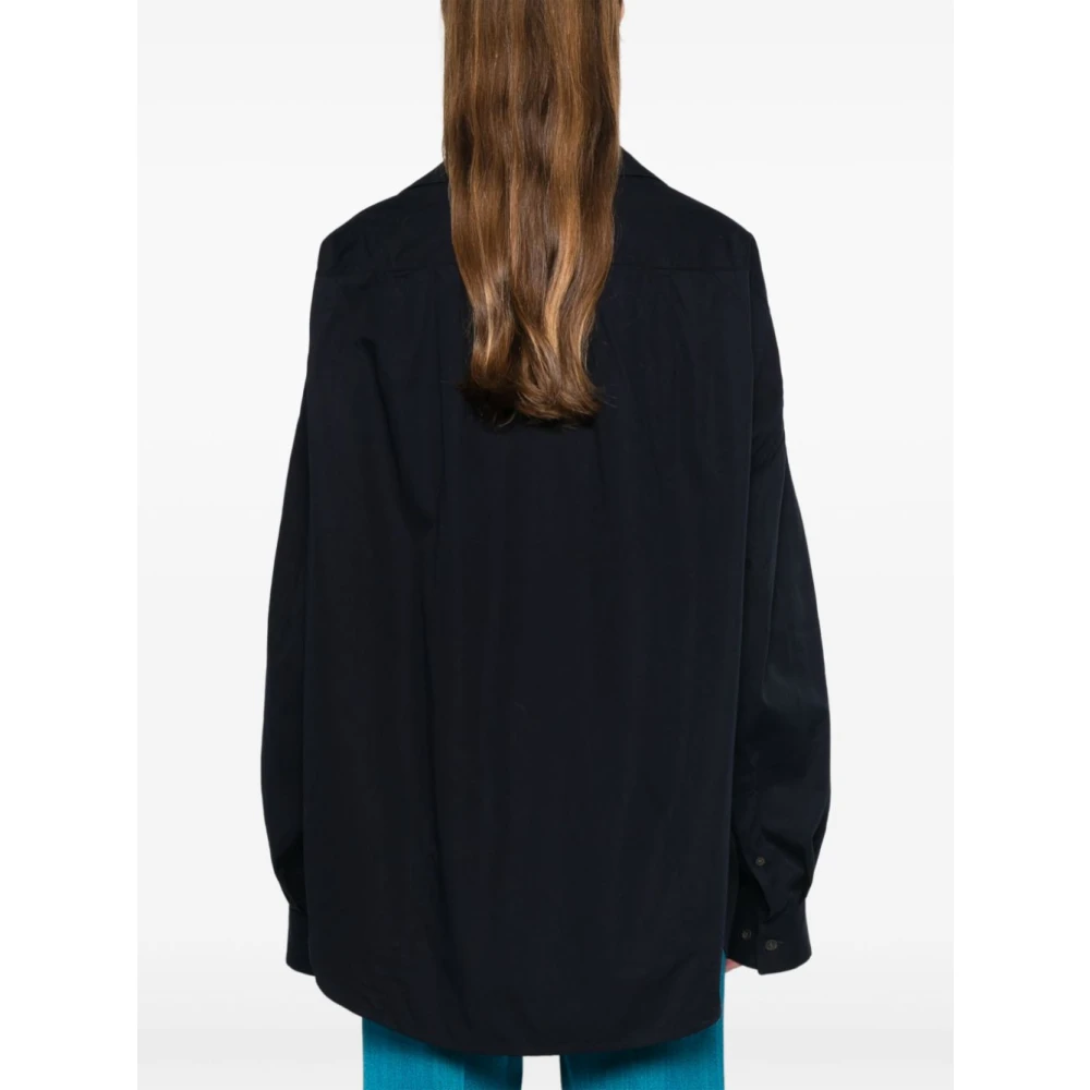 Dries Van Noten Katoenen V-hals Blouse met Kraag Blue Dames