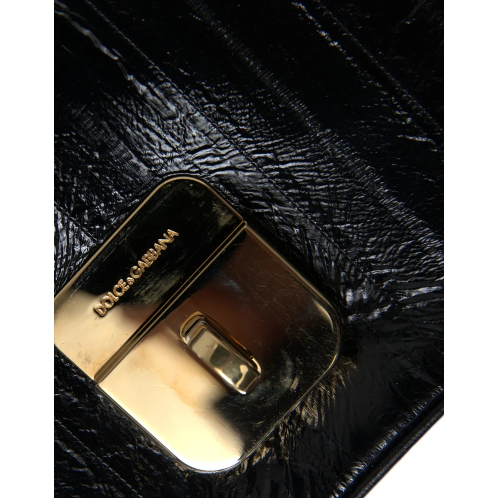 Dolce & Gabbana Elegante Schoudertas van Zwart Leer Black Dames