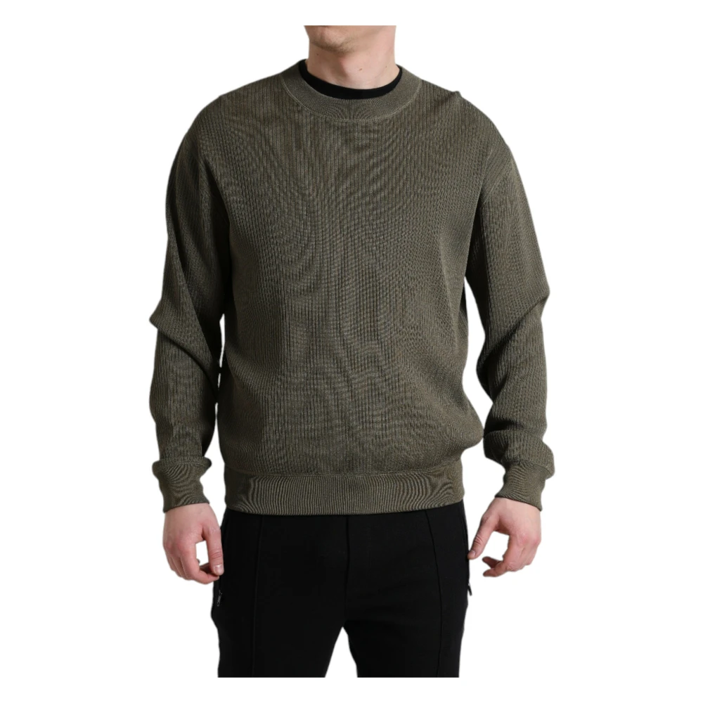 Dolce & Gabbana Men's Green Round-Neck Knitwear,, Viscose Crew Neck Pullover Jumper Medium