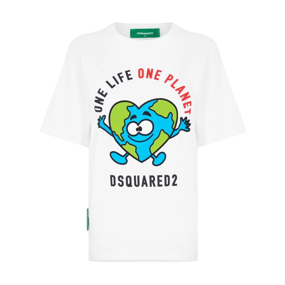 Dsquared2 White Earth Logo Tee Short Sleeve Cotton - Female - T-Shirts - S - Tops