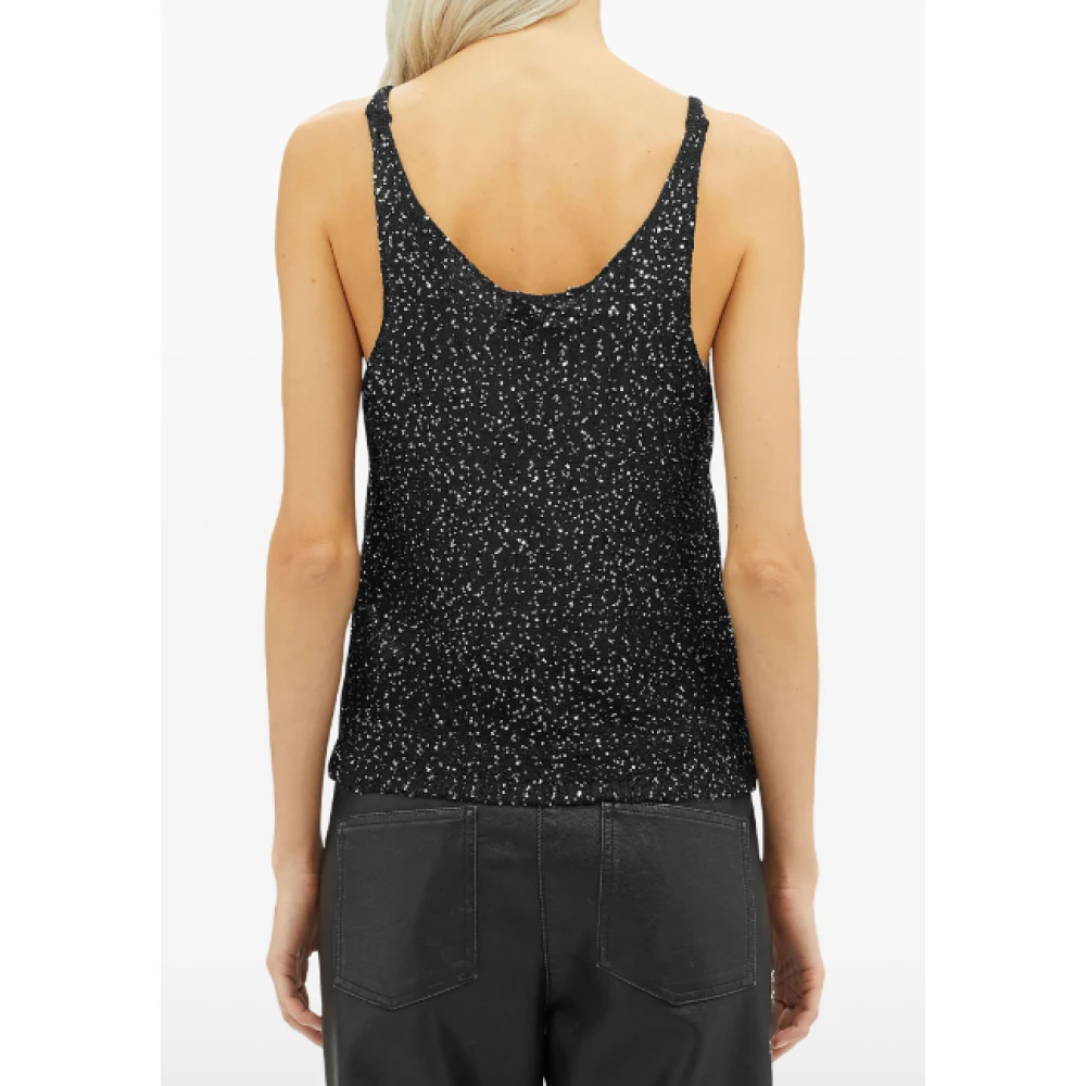 Msgm Zwarte Paillet Top Rechte Zoom Black Dames