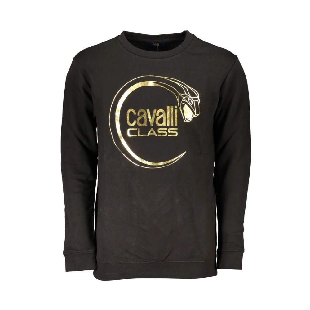 Cavalli Class Zwarte Katoenen Sweatshirt met Print Logo Black Heren