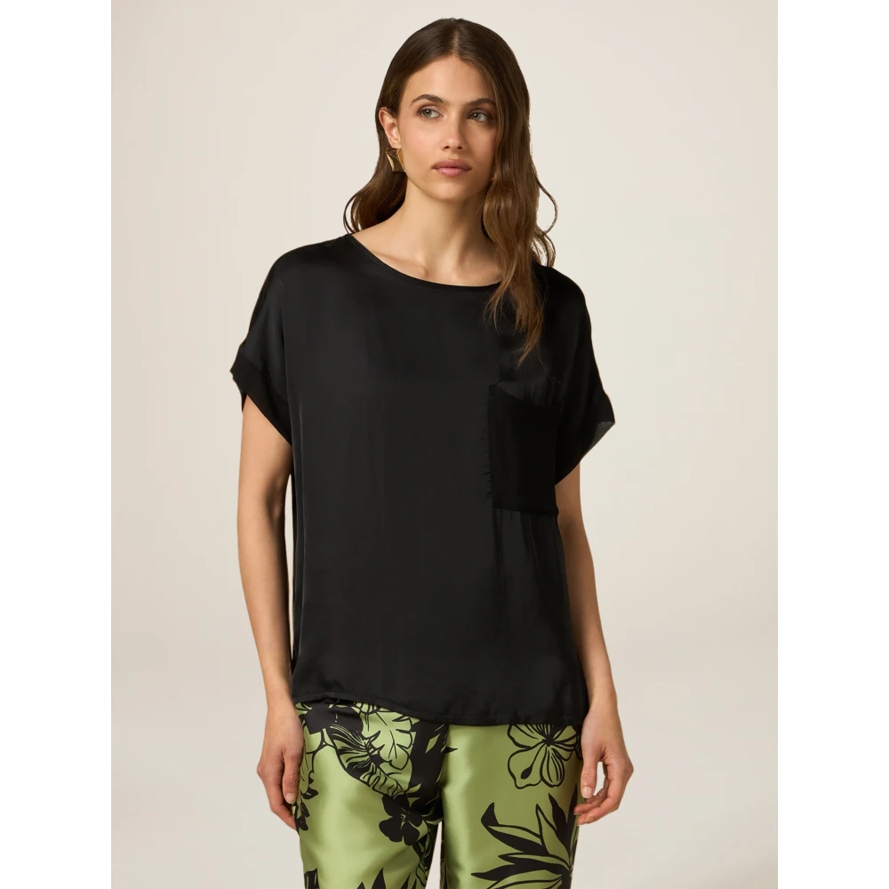 Oltre Satinblouse met zakje Black Dames