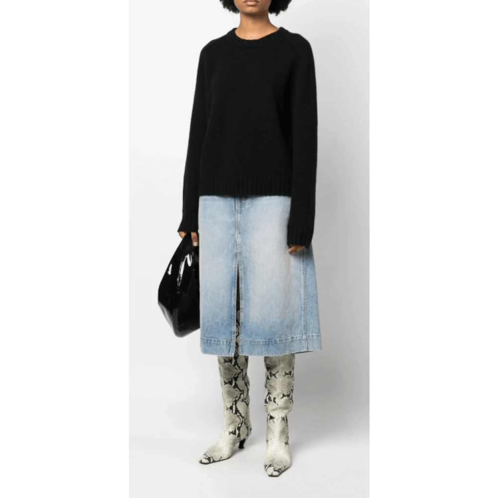 Khaite Zwarte Cashmere Gebreide Crew Neck Jumper Black Dames
