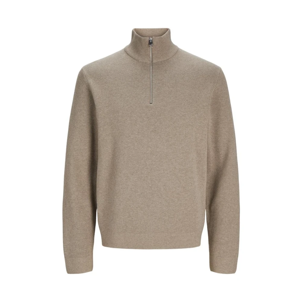 jack & jones Stitch Knit Half Zip Sweater Brown Heren
