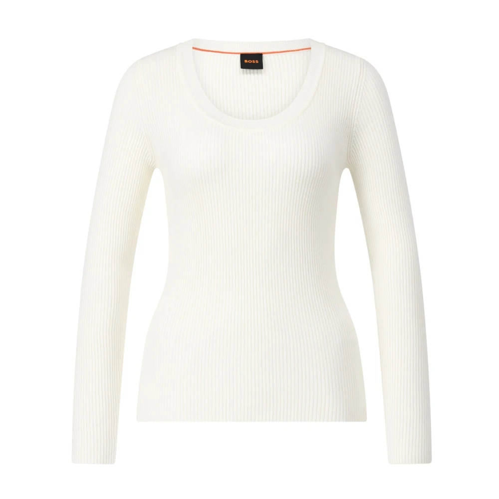 Hugo Boss Ribgebreide Trui Elegant Uiterlijk White Dames