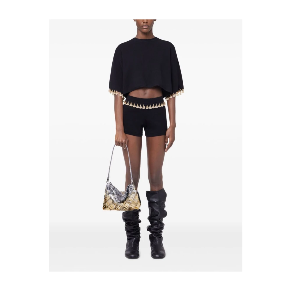 Paco Rabanne Zwarte Cropped T-shirt met Applicaties Black Dames