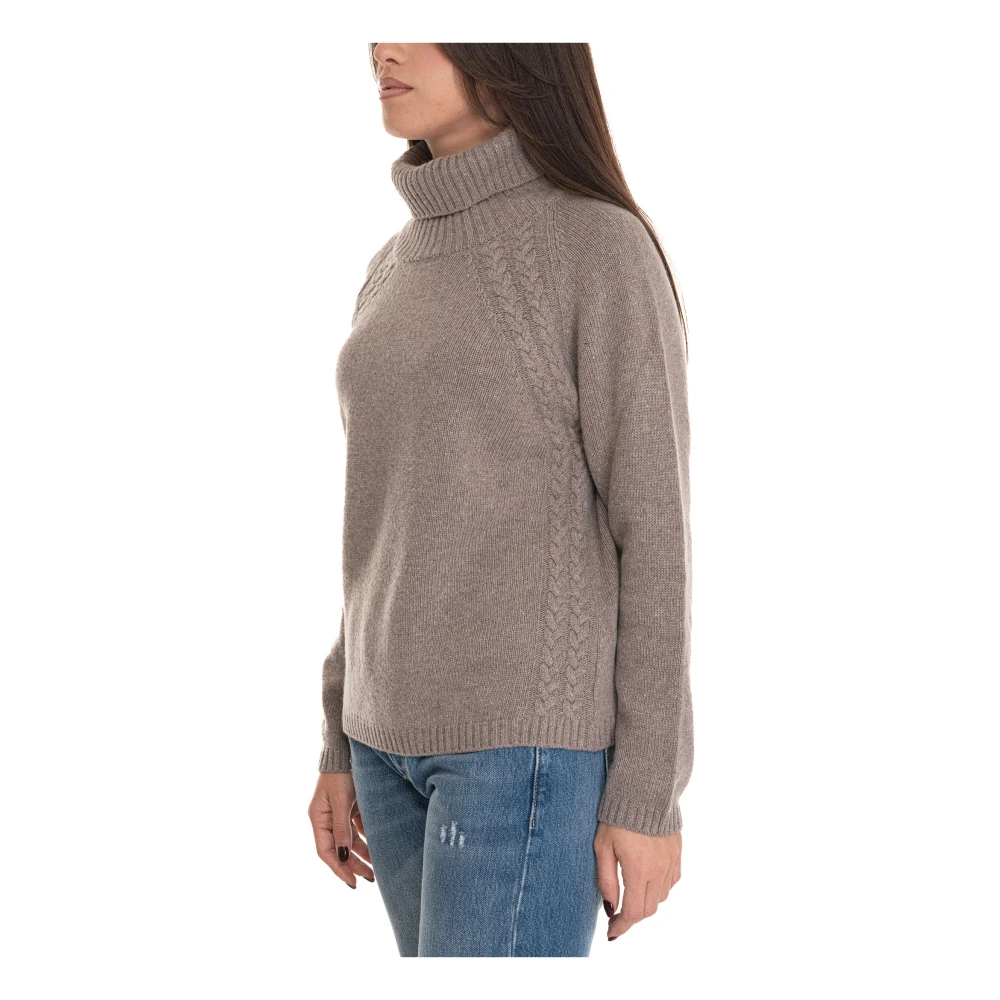 Roy Roger's Turtle Neck Pullover met kabelbreisel Beige Dames
