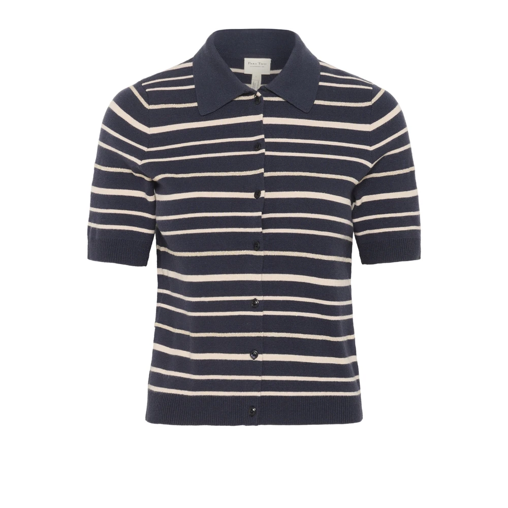 Part Two Korte Mouw Gebreid Navy Streep Blue Dames