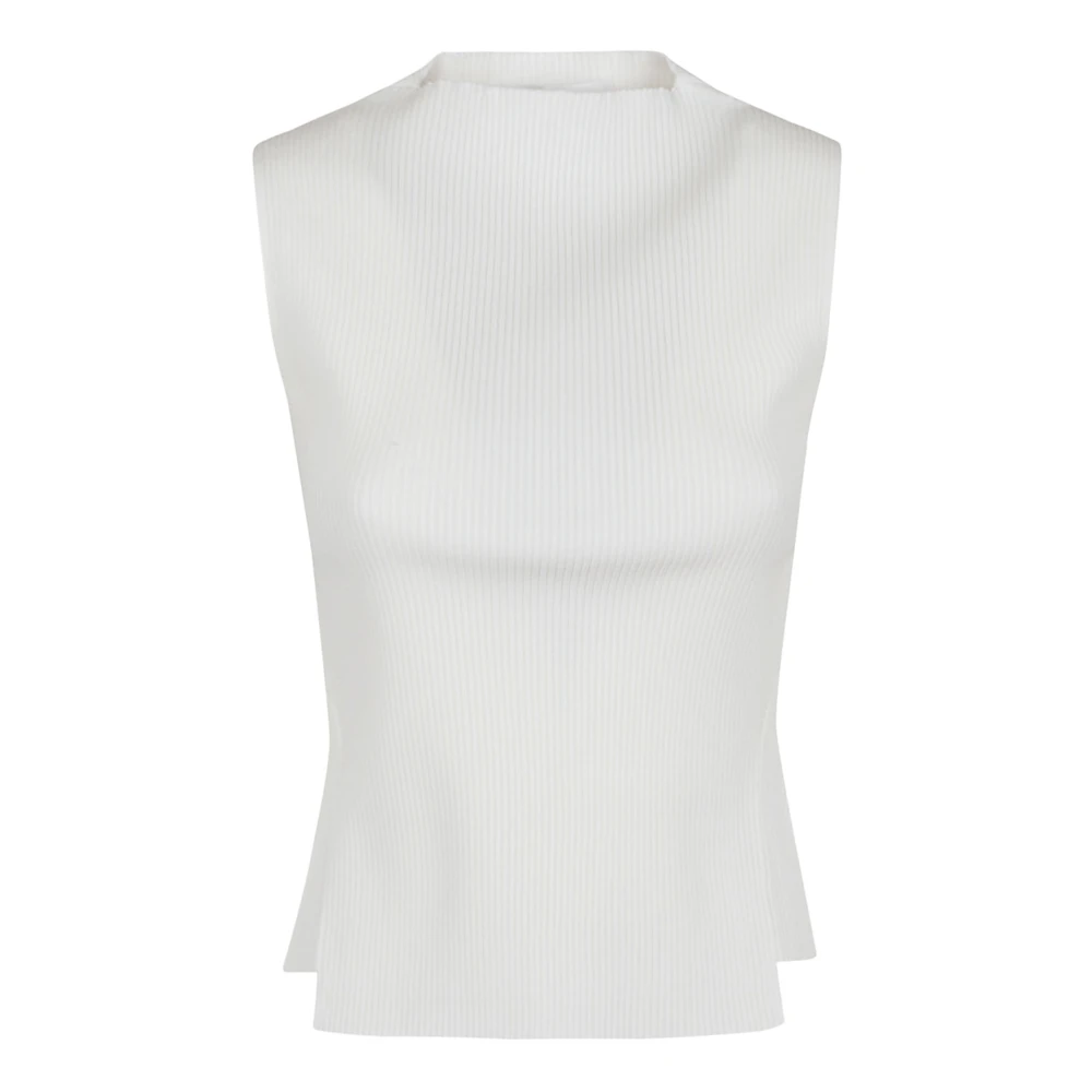 Victoria Beckham Witte Geribbelde Mouwloze Top met Zijsplitten White Dames