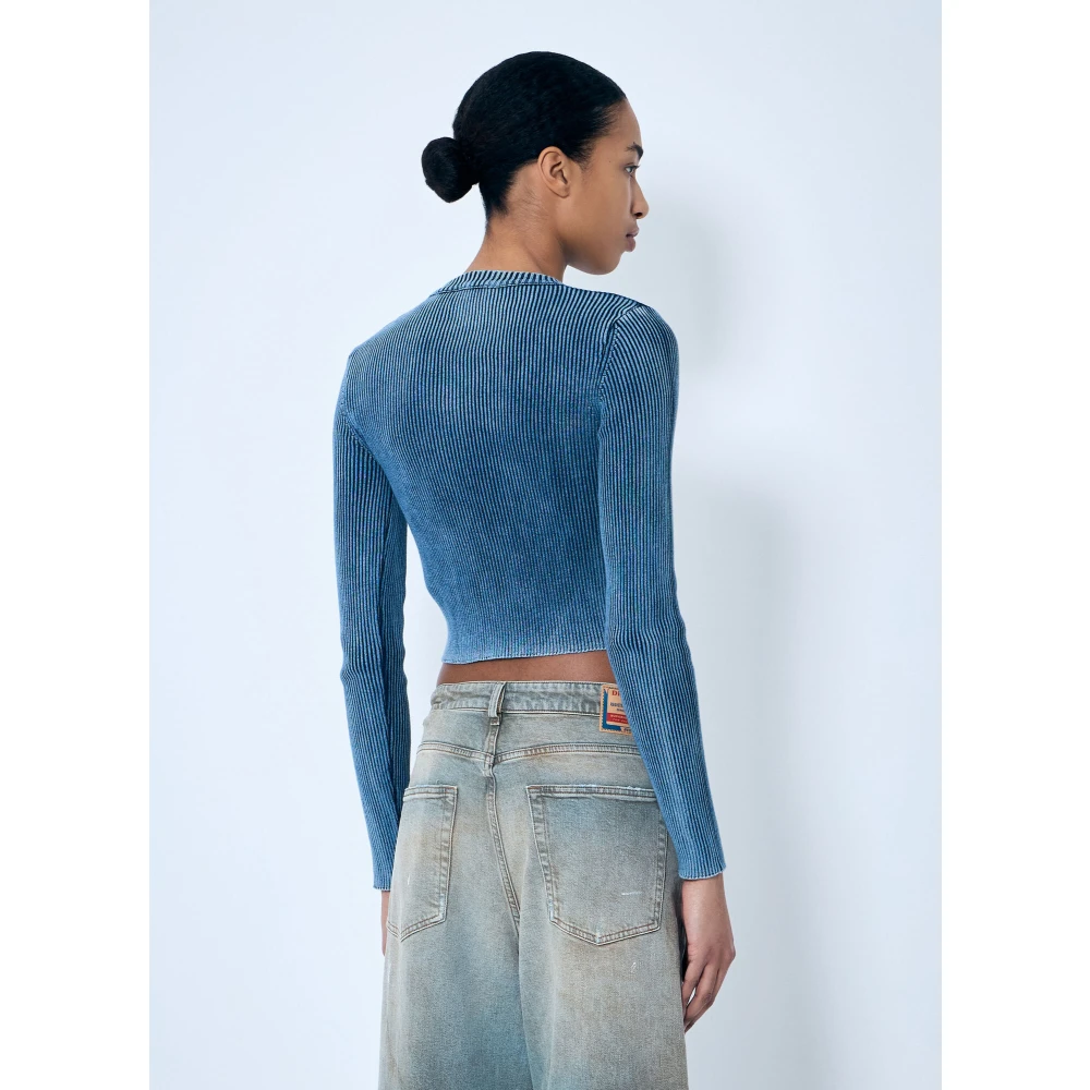 Diesel Rib Top met Logo Plaque Blue Dames