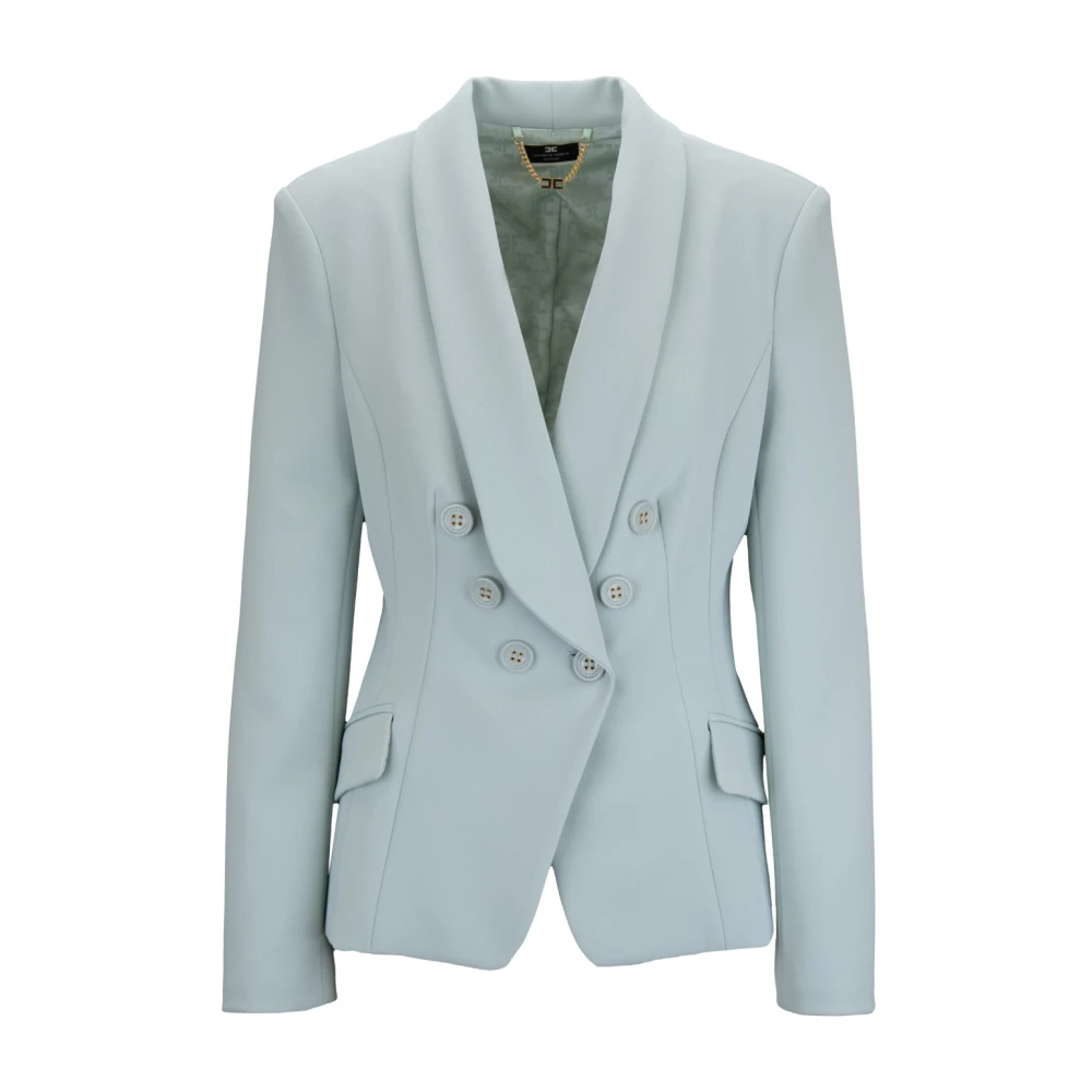 Elisabetta Franchi Diepe V-hals Geknoopte Blazer Blue Dames