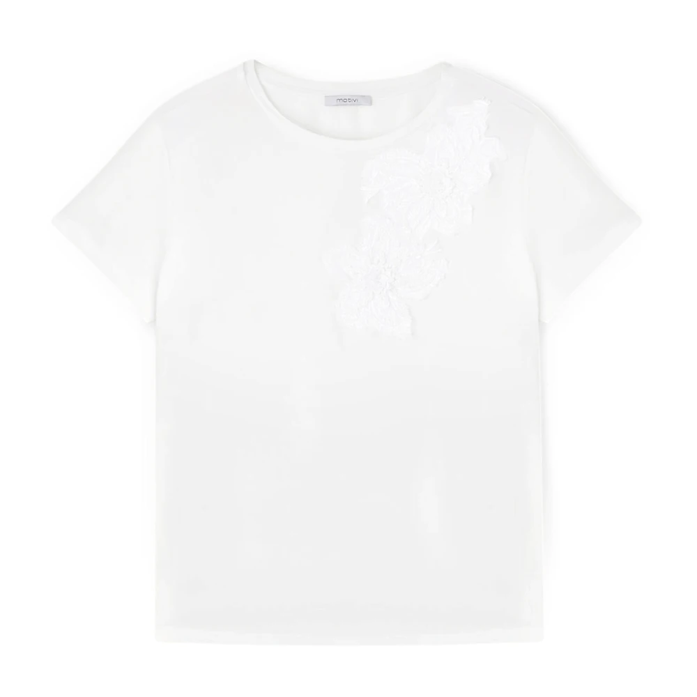 Motivi Boxy Cut T-Shirt met Borduurwerk White Dames