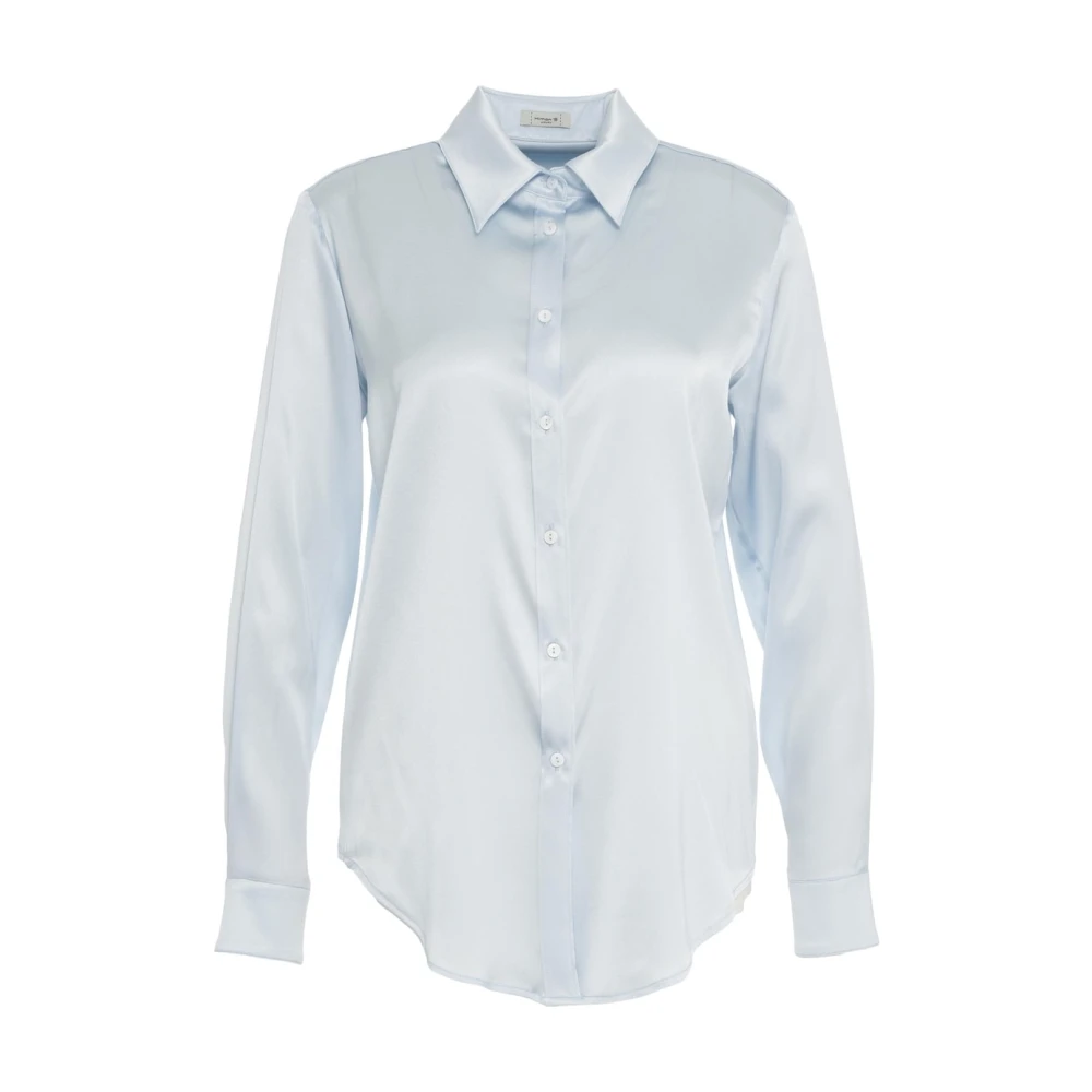 Himon's Blauwe Zijden Blouse Elegante Kent Kraag Blue Dames