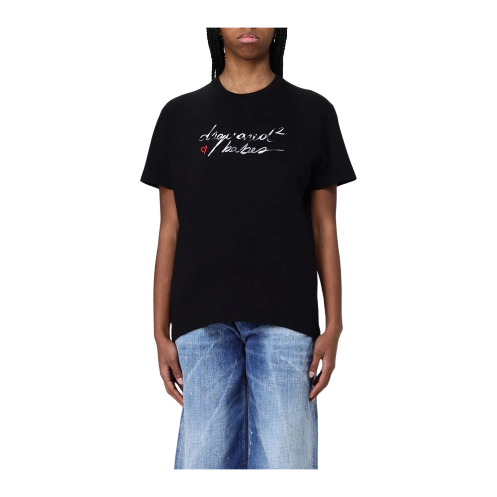 Dsquared2 Women's Black Graphic Print Tee For