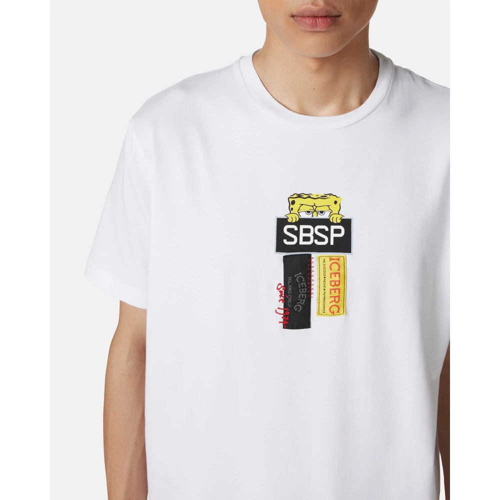 Iceberg Wit stretch katoenen T-shirt met Spongebob print White Heren