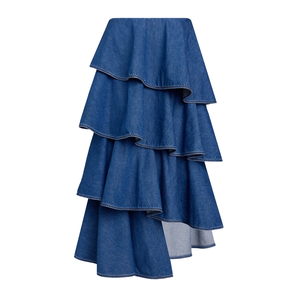 Alaïa Women's Blue Flounced Asymmetrical Cotton Skirt