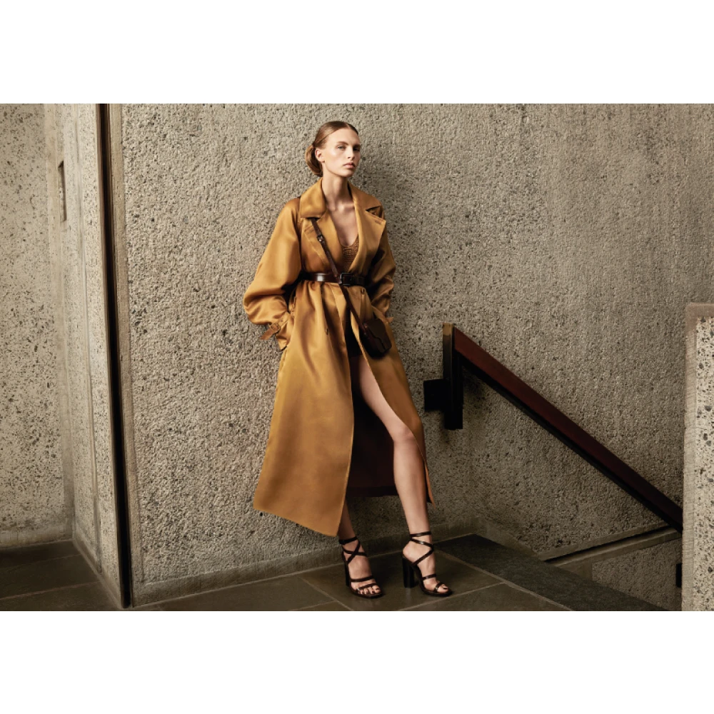 Max Mara Bruin Leren Trenchcoat Brown Dames