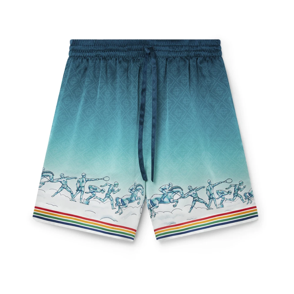 Casablanca Blauwe Gradiënt Zijden Shorts met Olympische Kunst Blue Heren