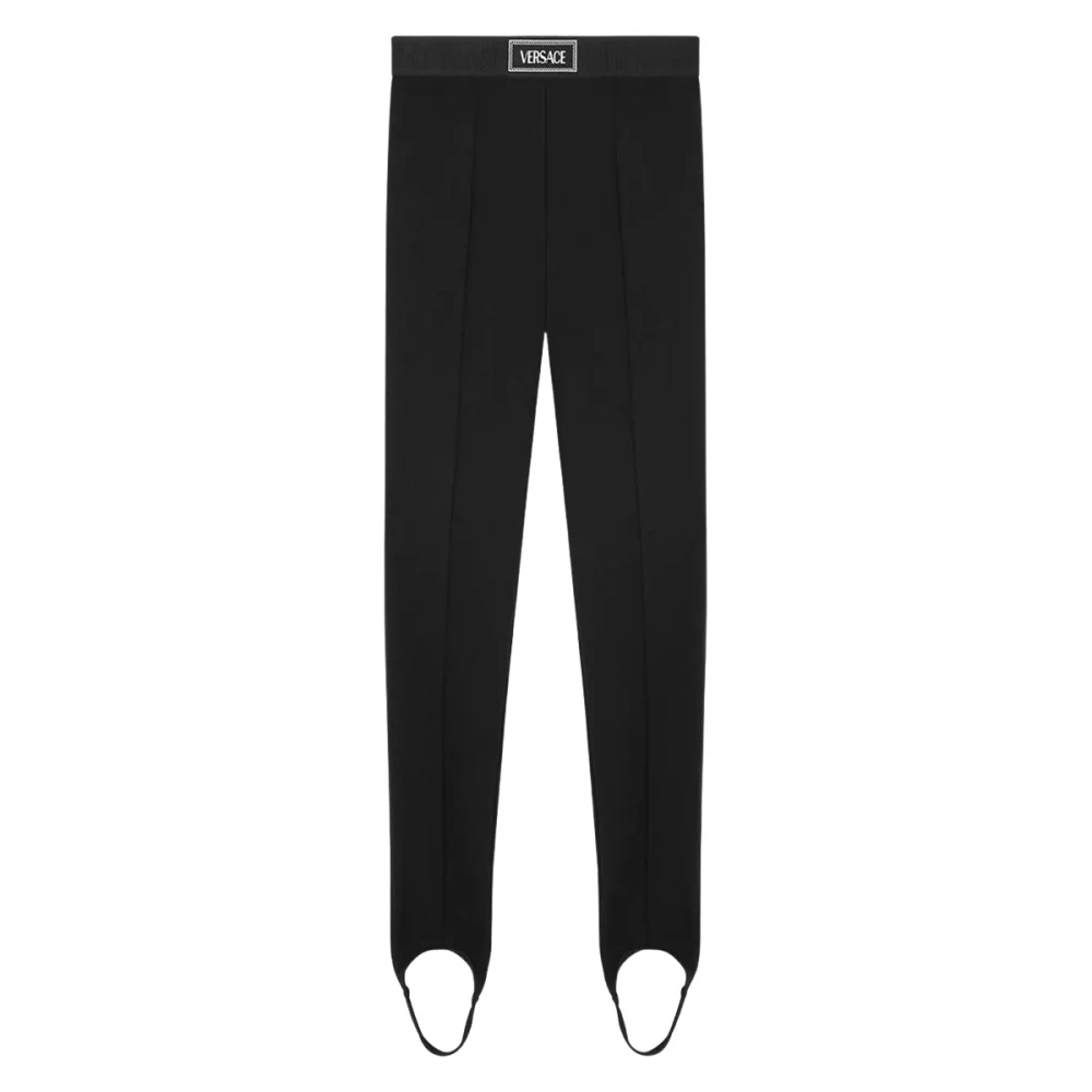 Versace Monochrome Geribbelde Leggings met Merk Monogram Black Dames