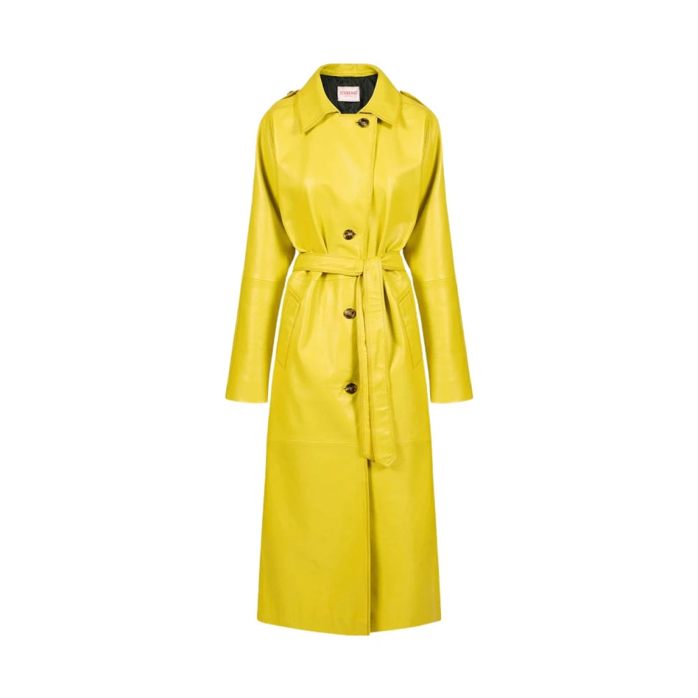 Iceberg Läder trenchcoat med broderad lappdetalj Yellow, Dam