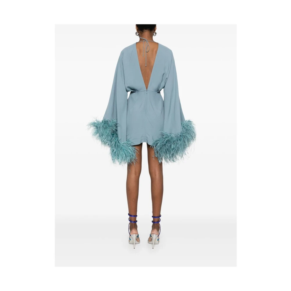 Taller Marmo Blauwe Crepe V-Hals Jurk met Veer Trim Blue Dames