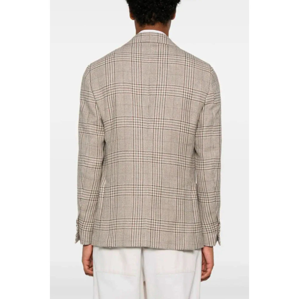 Lardini Geruite Alpaca-Wol-Zijde Jas Beige Heren