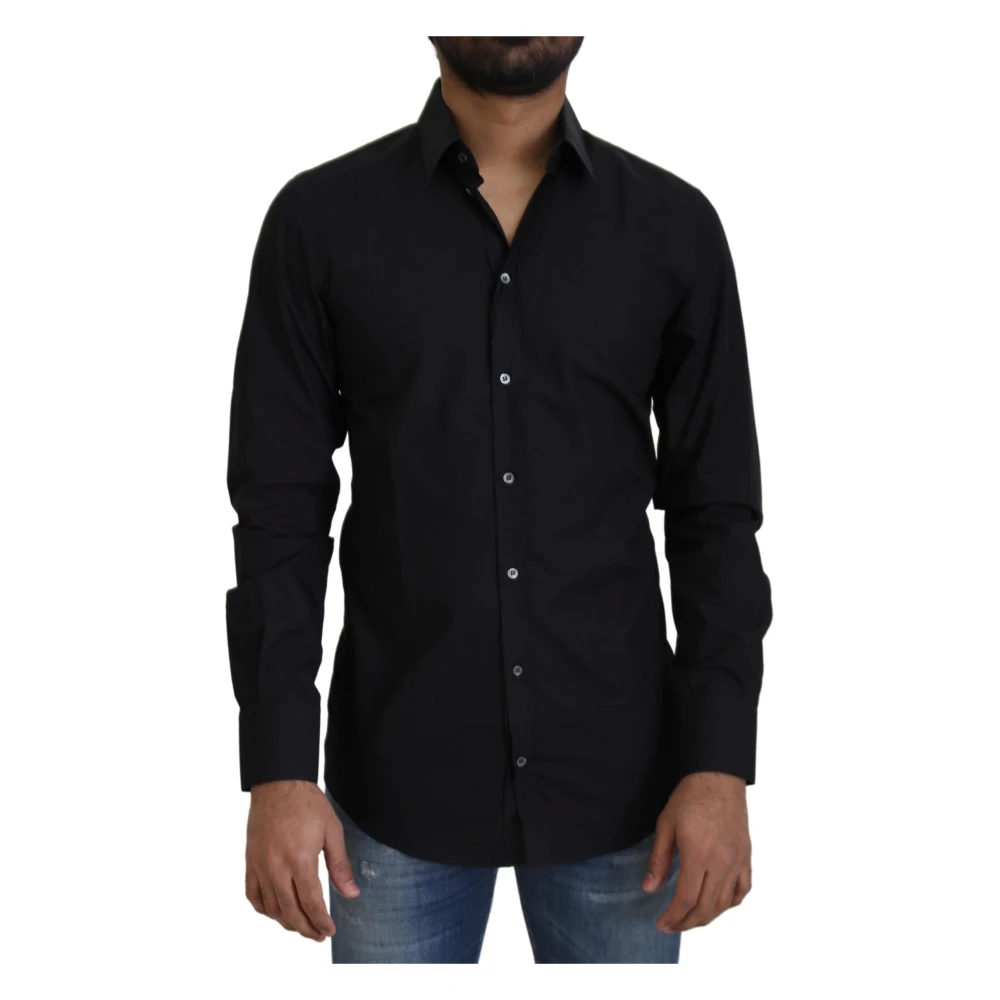 Dolce & Gabbana Elegante Zwarte Katoenen Overhemd Black Heren