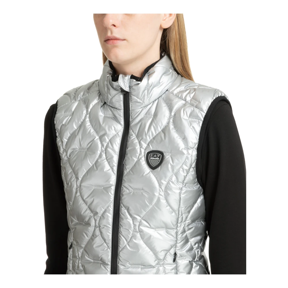 Emporio Armani EA7 Effen Vest met Ritssluiting en Verborgen Capuchon Gray Dames