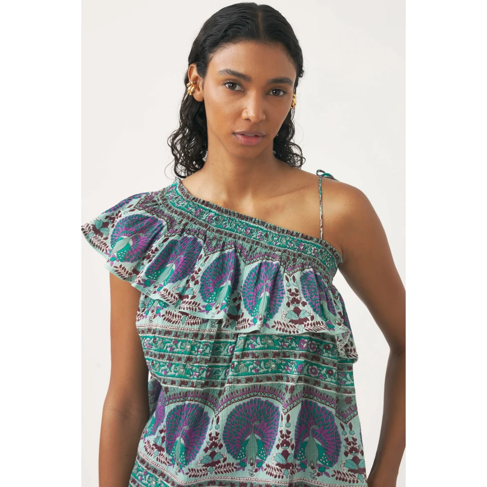 Antik batik Gerookte katoenen voile zontop Blue Dames