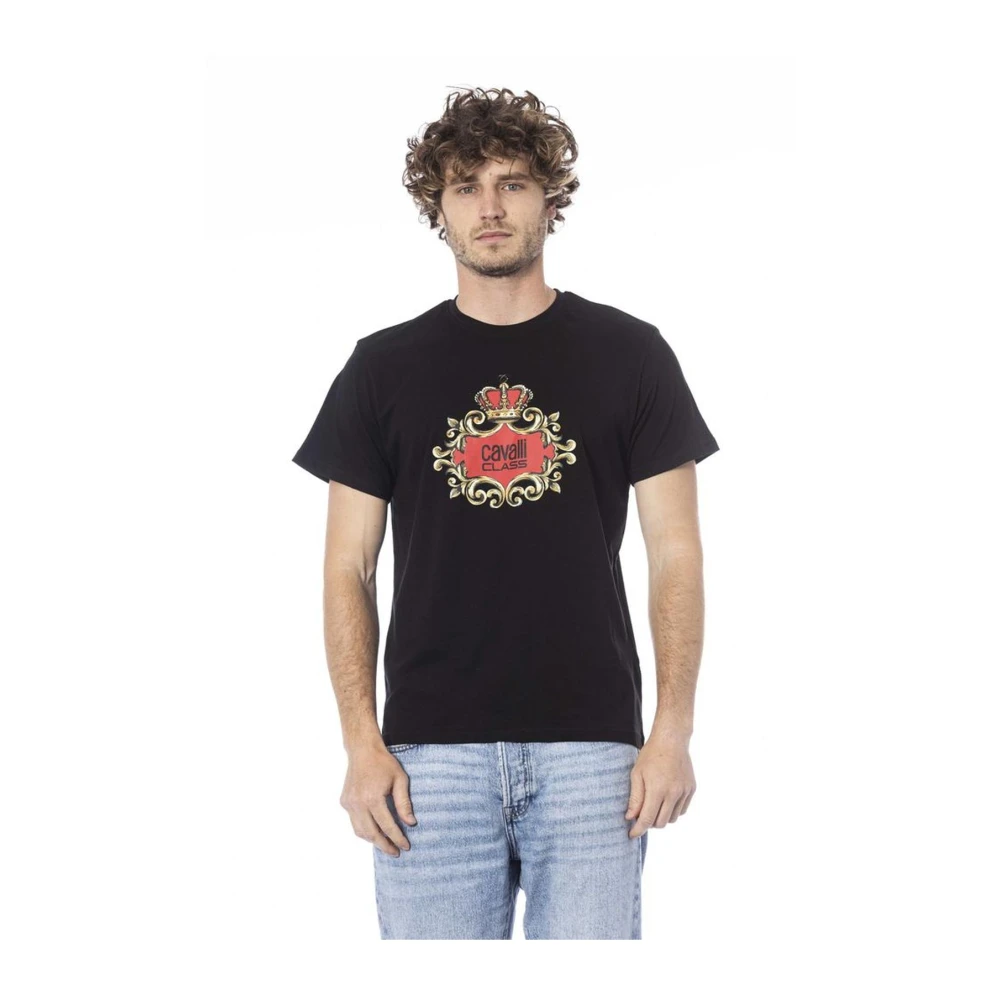 Cavalli Class Zwart Logo Print Crew Neck T-Shirt Black Heren
