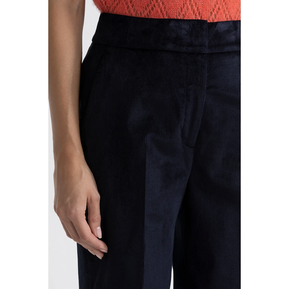 PESERICO Rechte broek in ultradun geribbeld fluweel Blue Dames