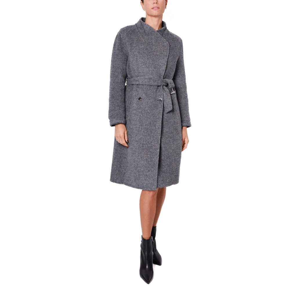 Liu Jo Grijze Wollen Blend Double-Breasted Jas Gray Dames