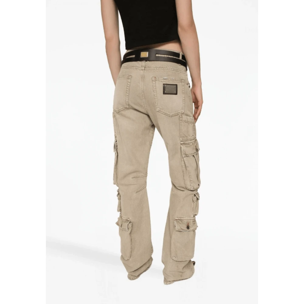 Dolce & Gabbana Cargo Jeans met Logo Plaque Beige Dames