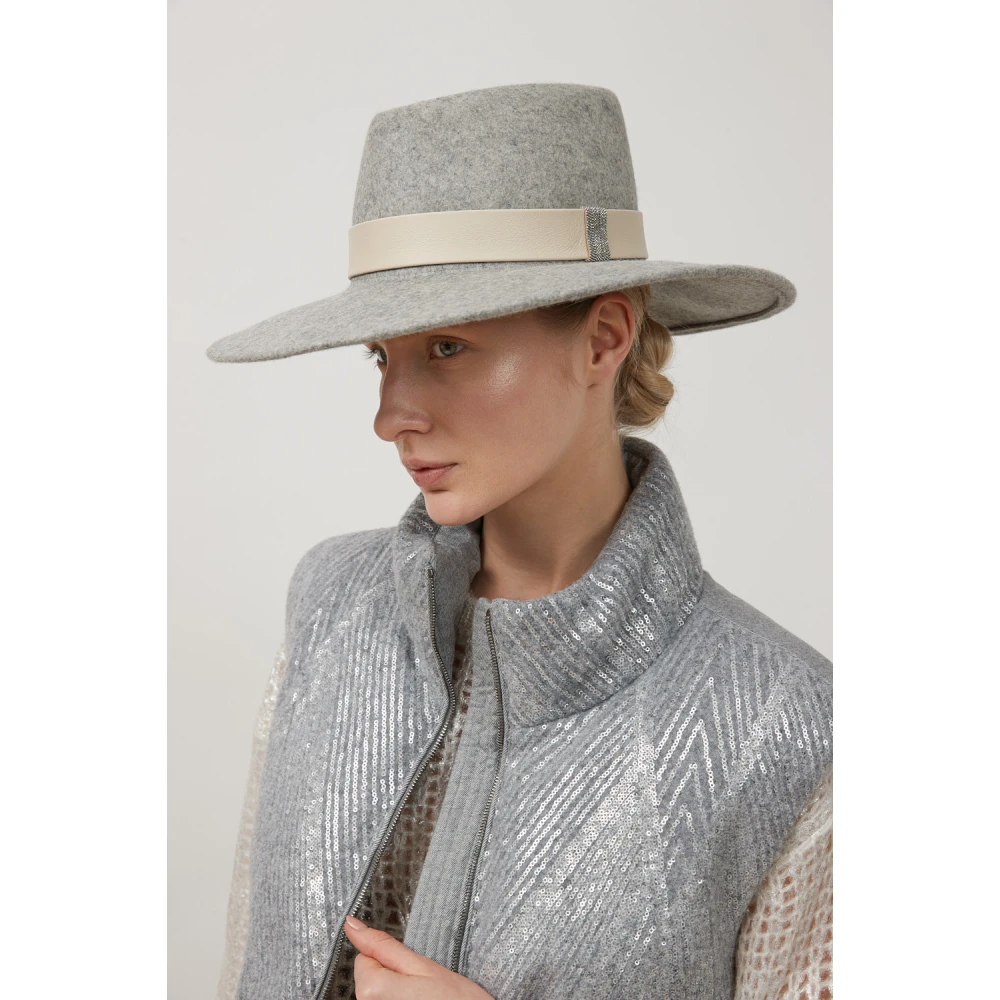 PESERICO Wolvilt brede rand fedora Gray Dames