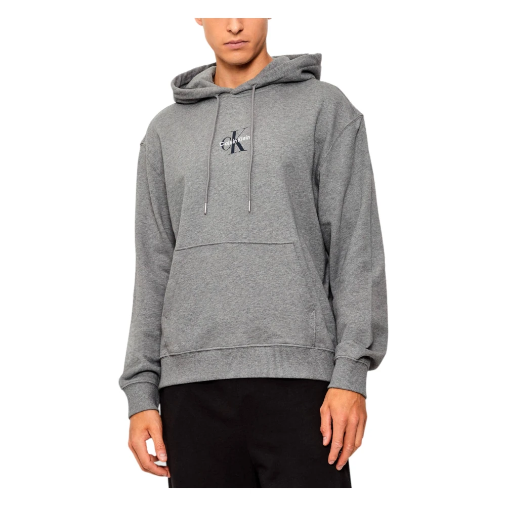 Calvin Klein Jeans Men's Gray Micro Monologo Hoodie For Large