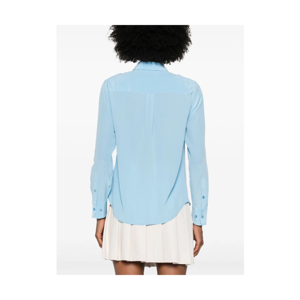 Equipment Blauwe Zijden Satijnen Overhemd Blue Dames