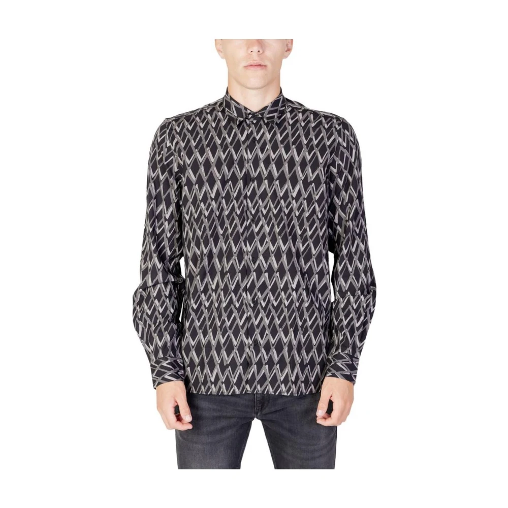 Antony Morato Uomo Nero Camicia Nera A Maniche Lunghe Con Stampa Geometrica