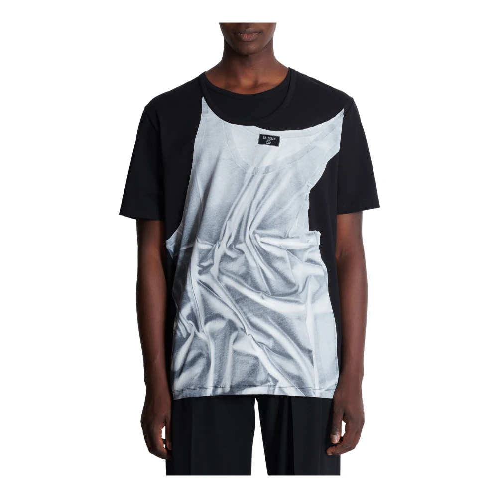 Balmain T-shirt met tanktop-print Black Heren