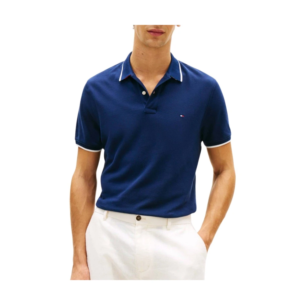 Tommy Hilfiger Uomo Blu Polo Piqué Con Bordi A Contrasto Regular Fit