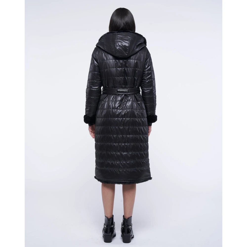 John Richmond Lang omkeerbare donsjas met bont Black Dames